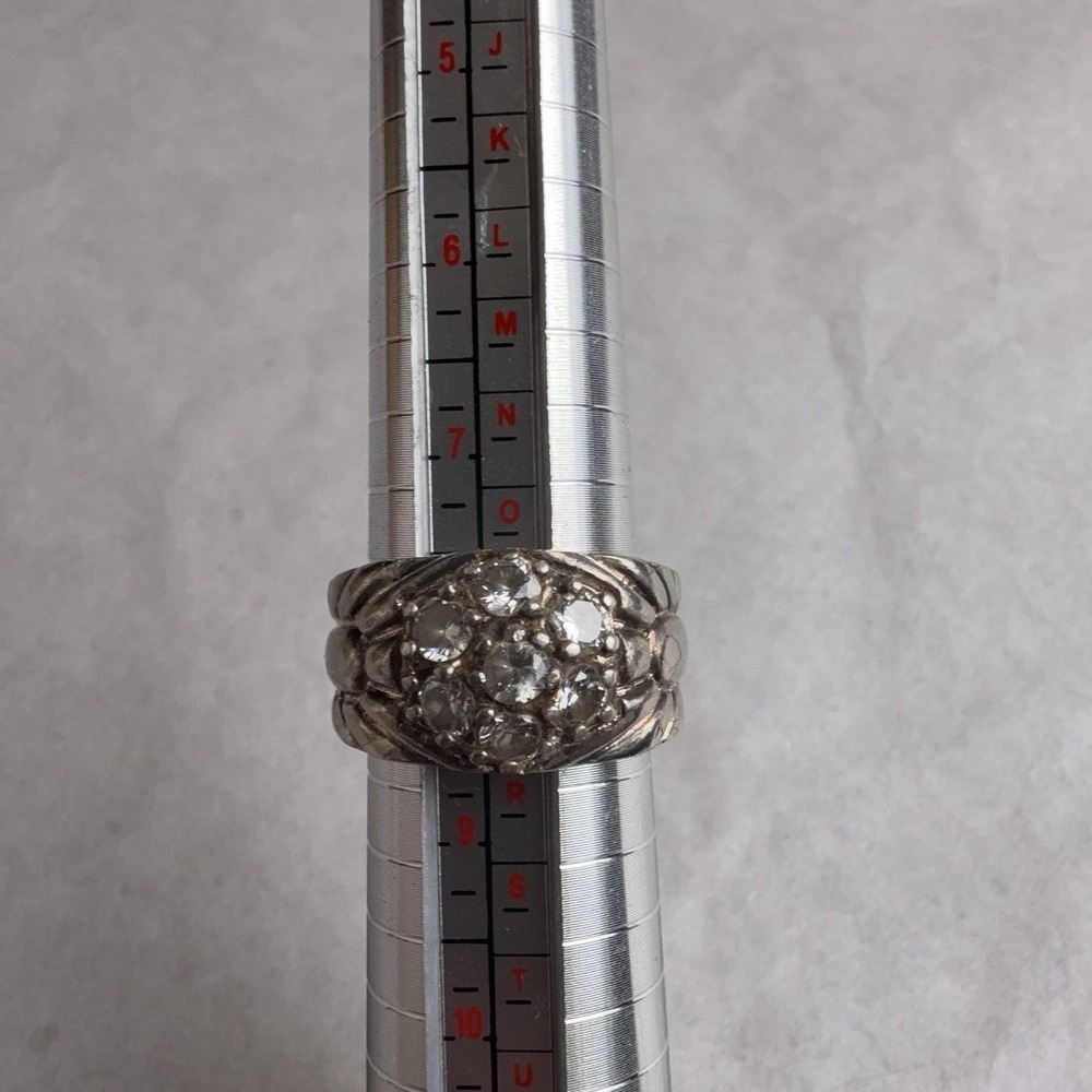 Sterling Silver 925 Clear Stone Cluster Wide Band Cocktail Ring Sz 7.5 Statement